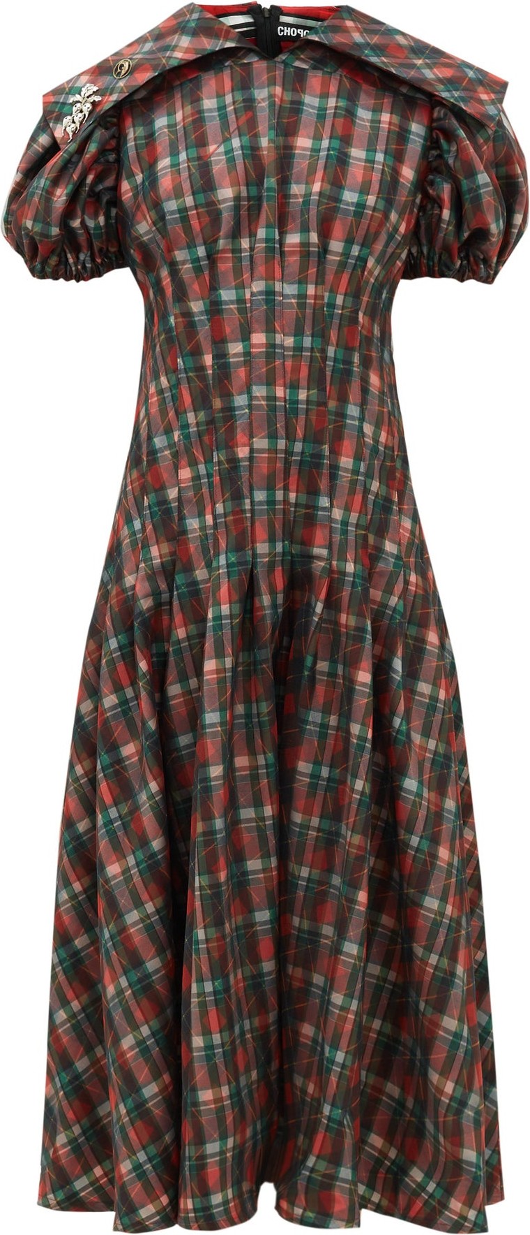 Chopova Lowena Balloon-sleeve tartan-print organza dress