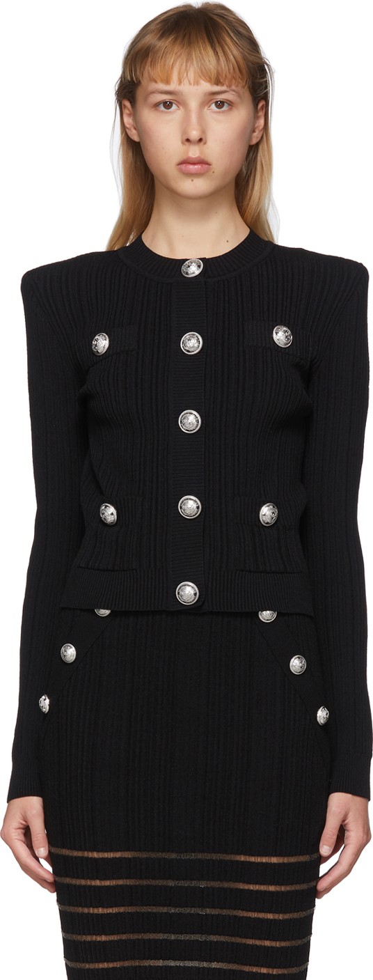 Balmain Black Knit Button Cardigan