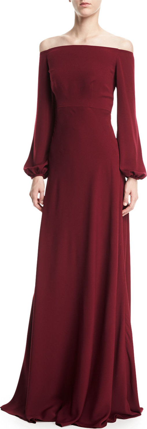 Jill Jill Stuart Off-the-Shoulder Blouson-Sleeve A-line Evening Gown