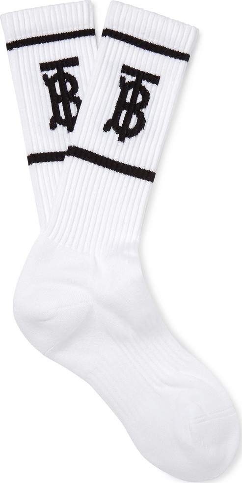 Burberry London England Logo-Intarsia Stretch Cotton-Blend Socks