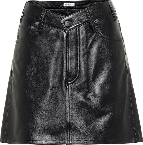 Balenciaga V-neck leather miniskirt