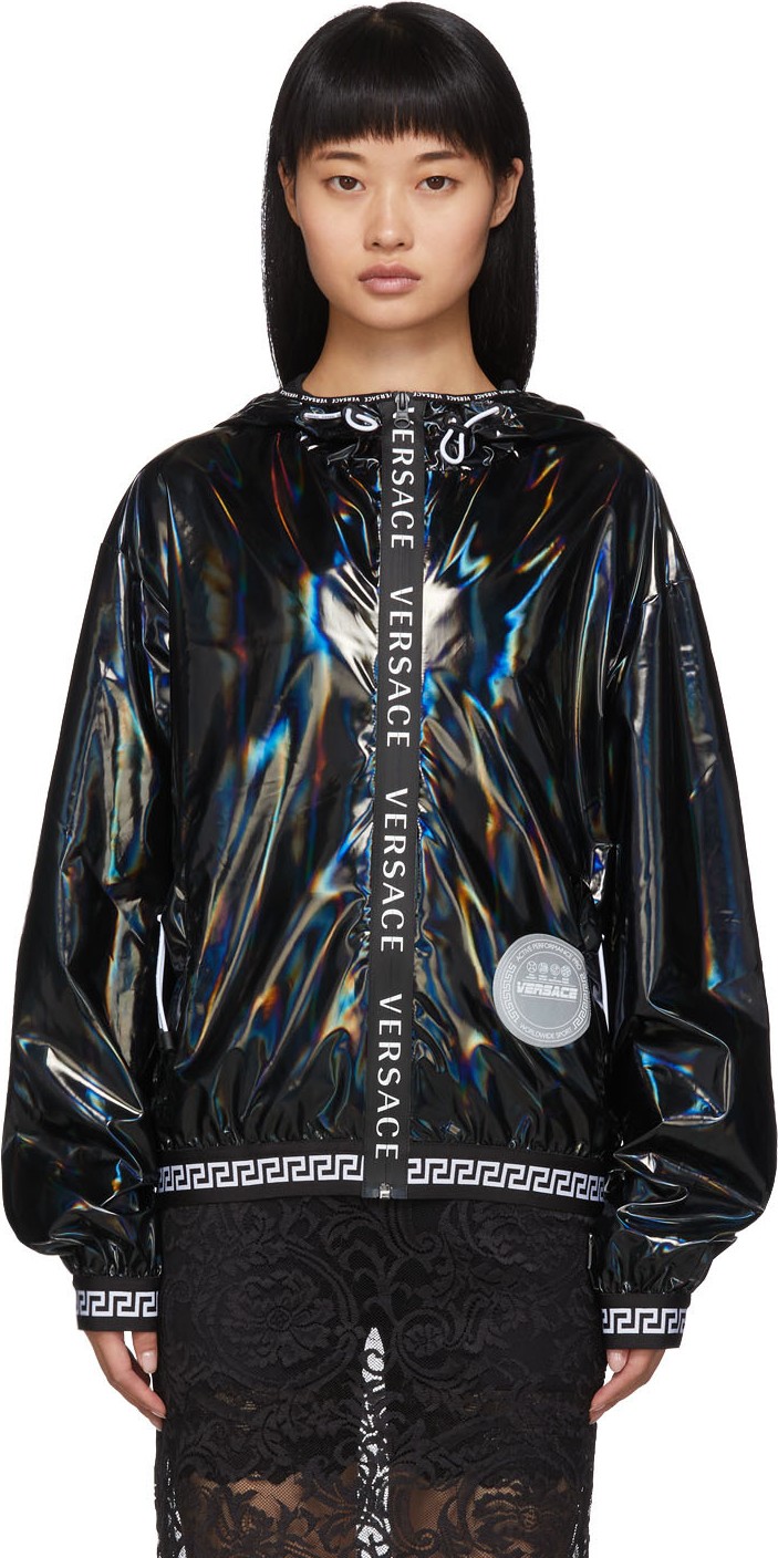 Versace Black Vinyl Zip-Up Hoodie