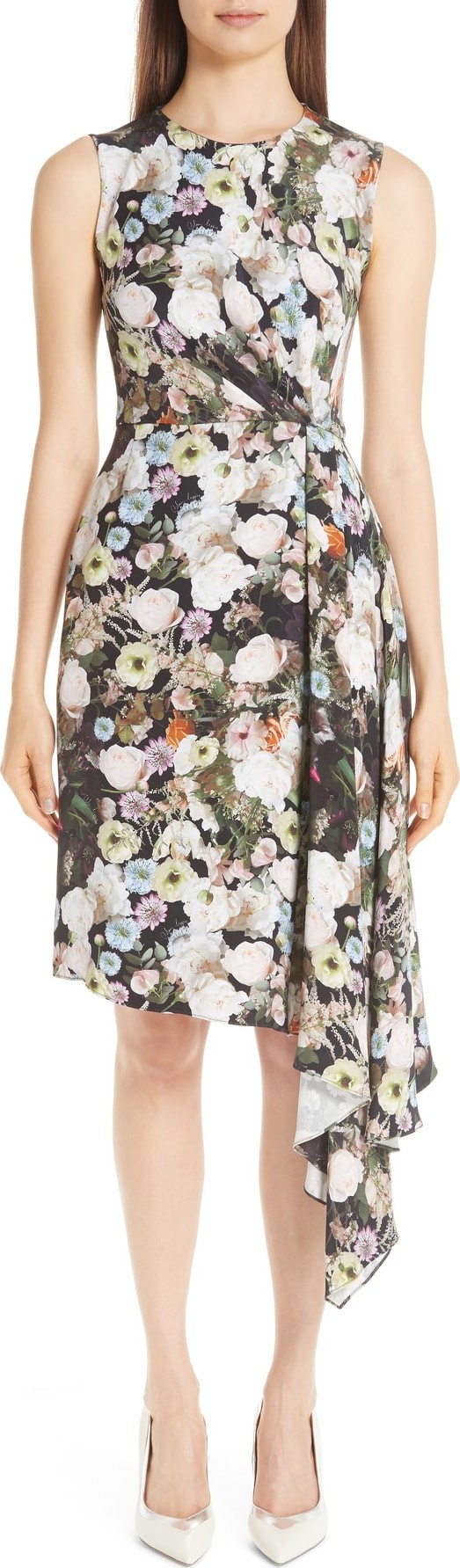 Adam Lippes Floral Print Silk Drape Dress