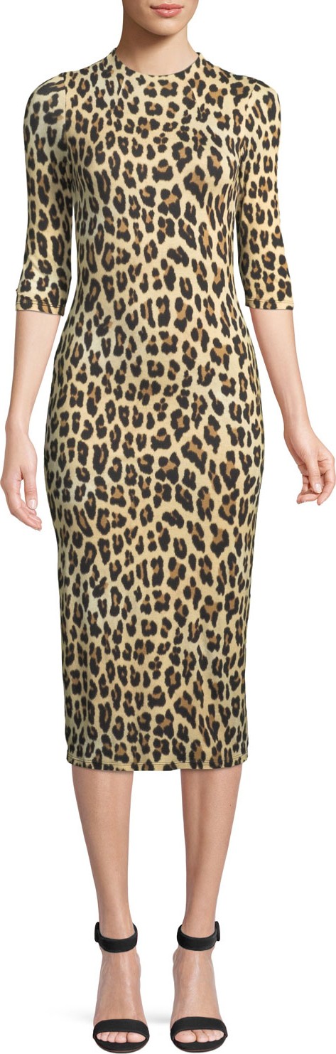 Alice + Olivia Delora Fitted Leopard Mock-Neck Dress