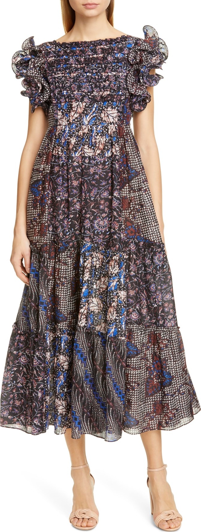 Ulla Johnson Zoya Ruffle Trim Midi Dress