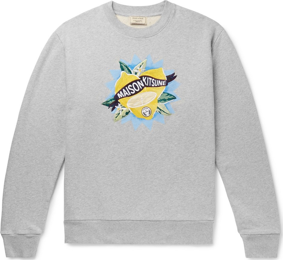 Maison Kitsune Embroidered Printed Loopback Cotton-Jersey Sweatshirt