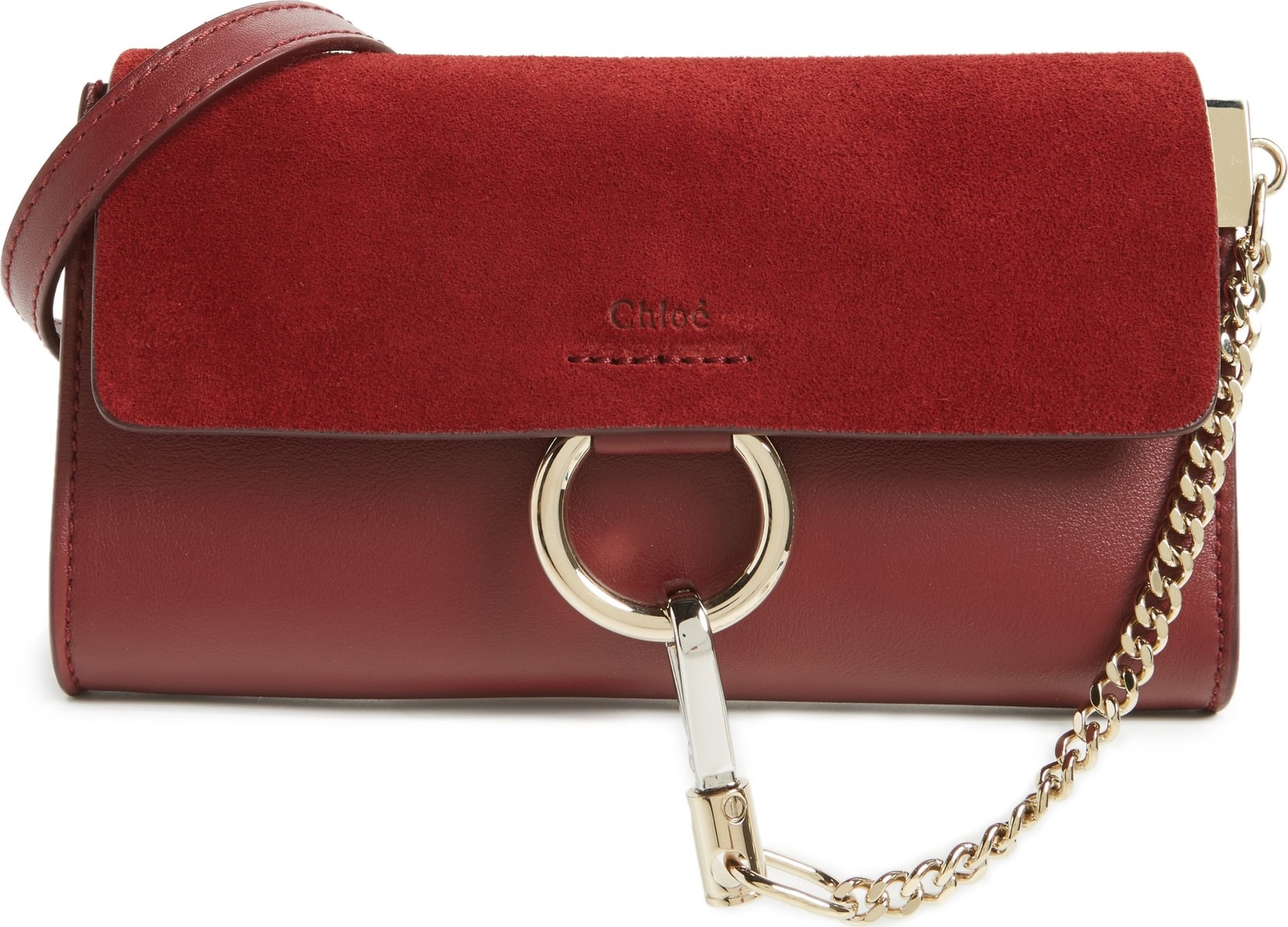 Chloe Mini Faye Suede & Leather Wallet on a Chain