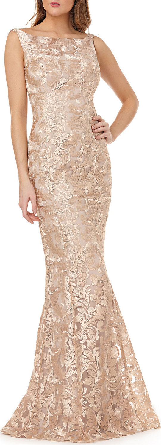 Kay Unger Metallic Lace Sleeveless Mermaid Gown