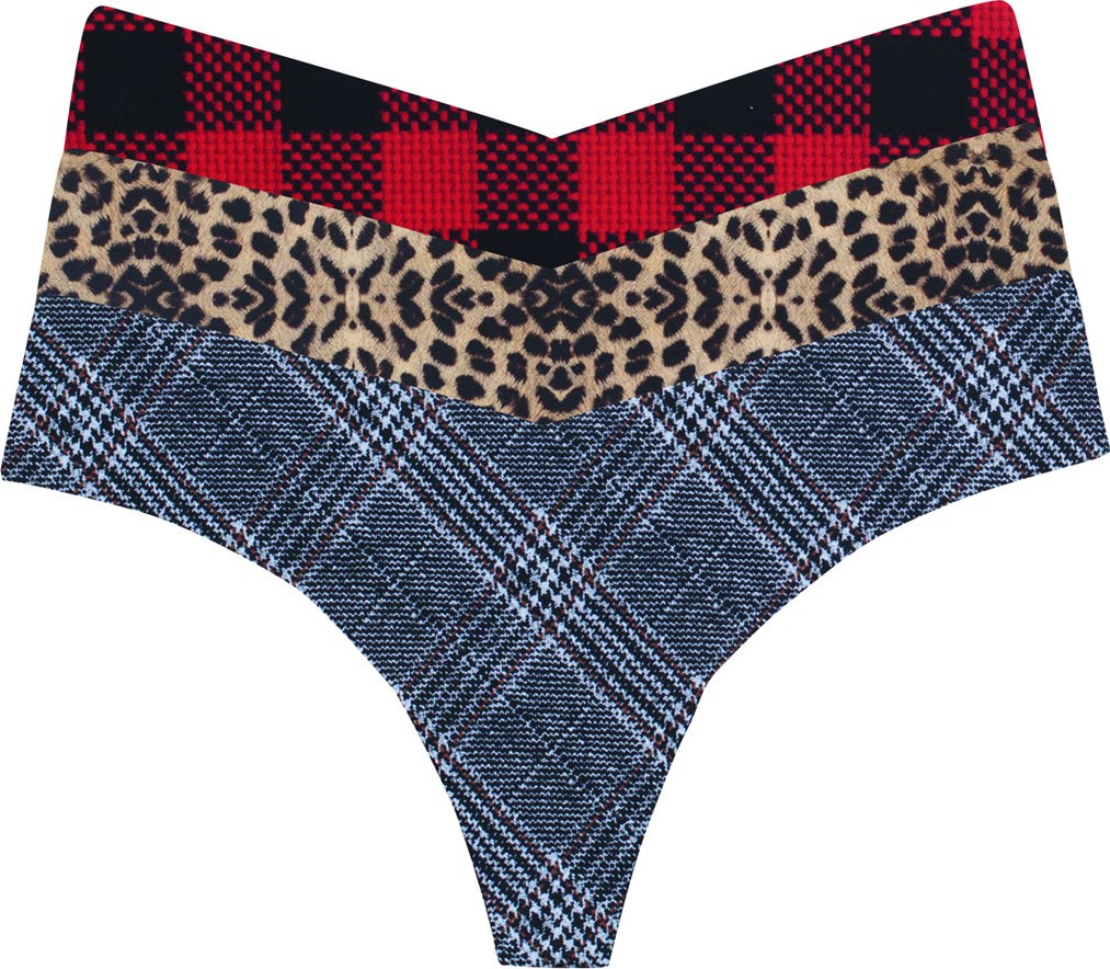 Commando Three-Pack Classic Print Thongs - Leopard/Plaid Commando Three-Pack Classic Print Thongs - Leopard/Plaid