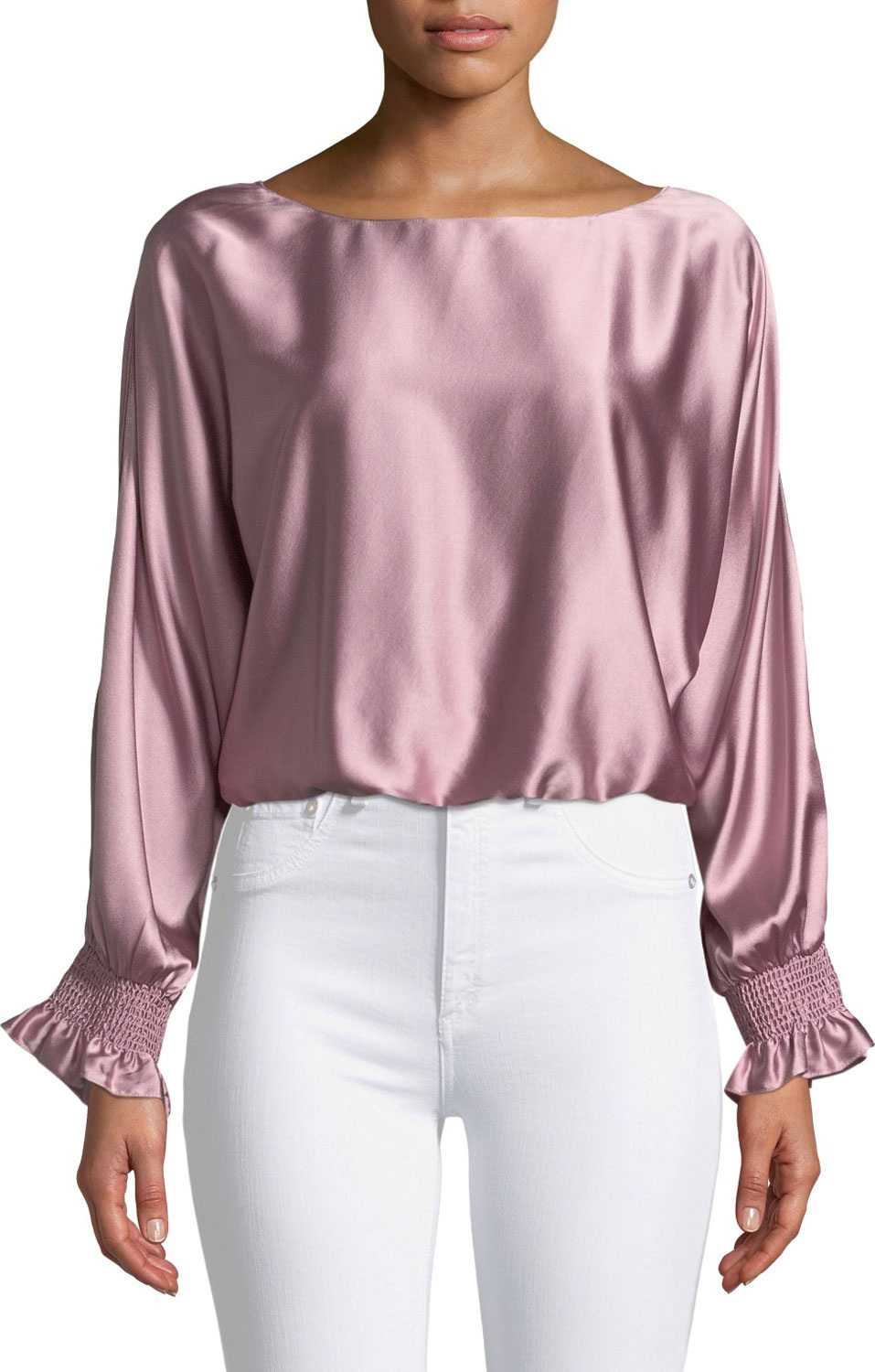 Ramy Brook Adena Boat-Neck Silk Split-Sleeve Top