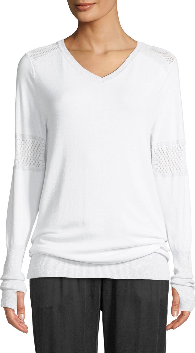 Blanc Noir Spirit Mesh-Insert V-Neck Pullover Sweater