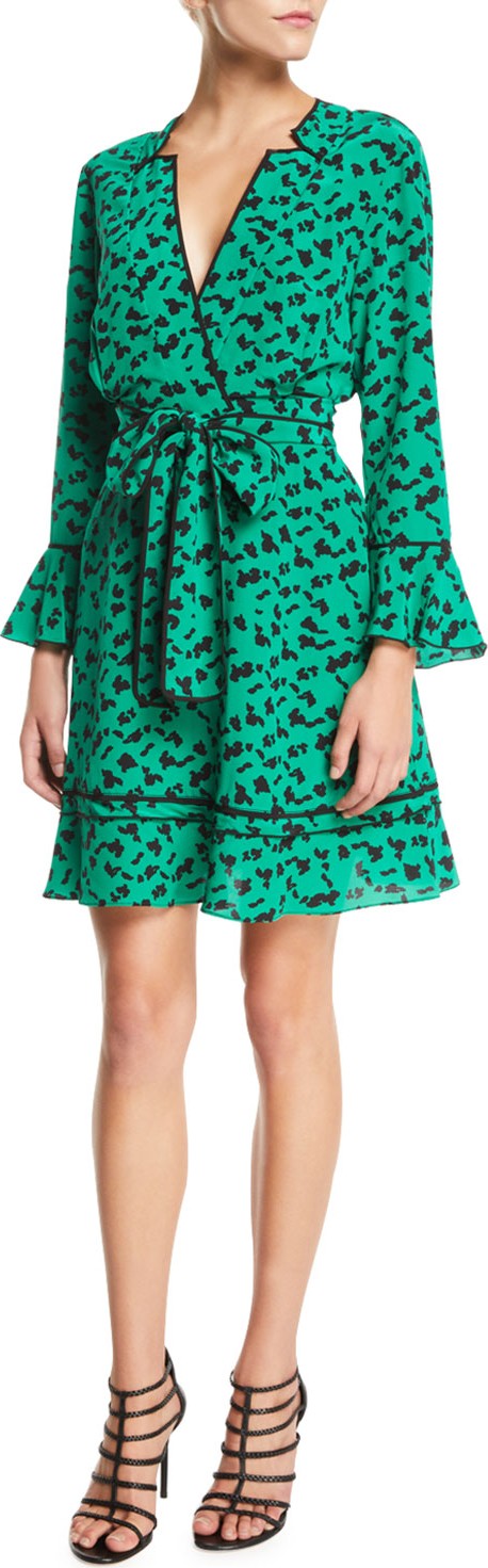 Tanya Taylor Nomi Printed Long-Sleeve Silk Short Dress