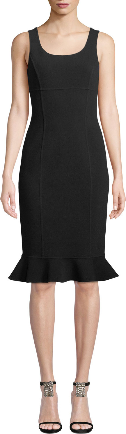 Michael Kors Collection Scoop-Neck Sleeveless Body-con Boucle-Knit Dress w/ Ruffle Hem