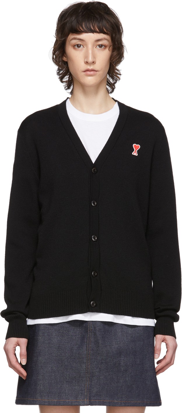 AMI Black Merino Ami De Coeur Cardigan