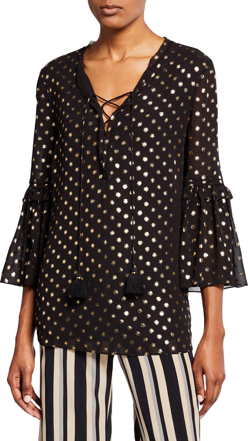 FIGUE Poet 3/4-Flare-Sleeve Georgette Top