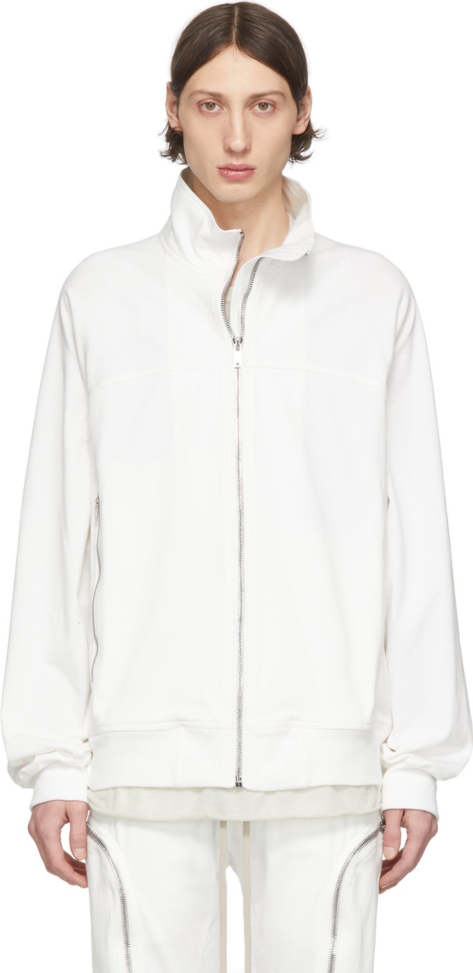 Rick Owens White Zipfront Jogger Sweater