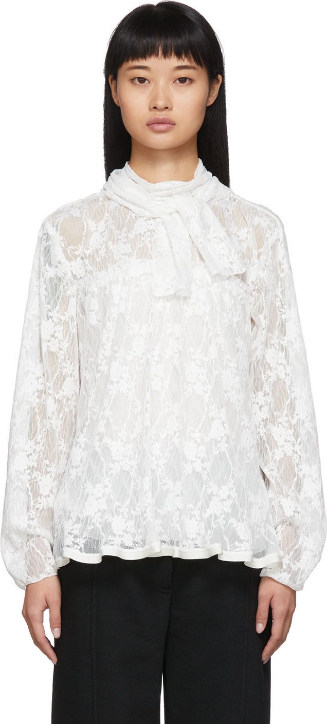 See By Chloé White Pleated Lace Blouse