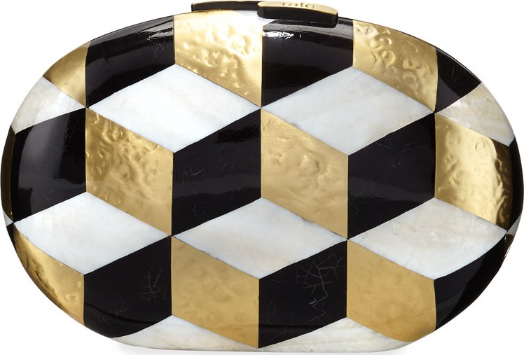 Rafe Liz Geometric Oval Minaudiere, Black/White/Gold