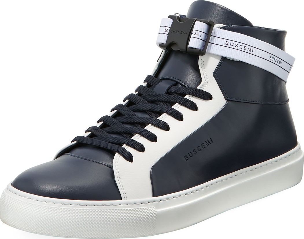 Buscemi Men's 100mm Sport Two-Tone Leather High-Top Sneakers with Web Band