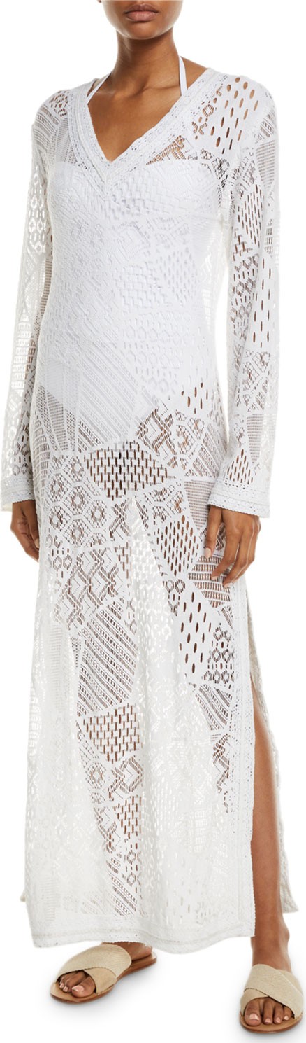 Letarte Cascade Lace Long-Sleeve Coverup Dress
