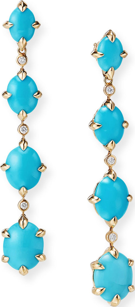 David Yurman 18k Gold Chatelaine Turquoise & Diamond Drop Earrings