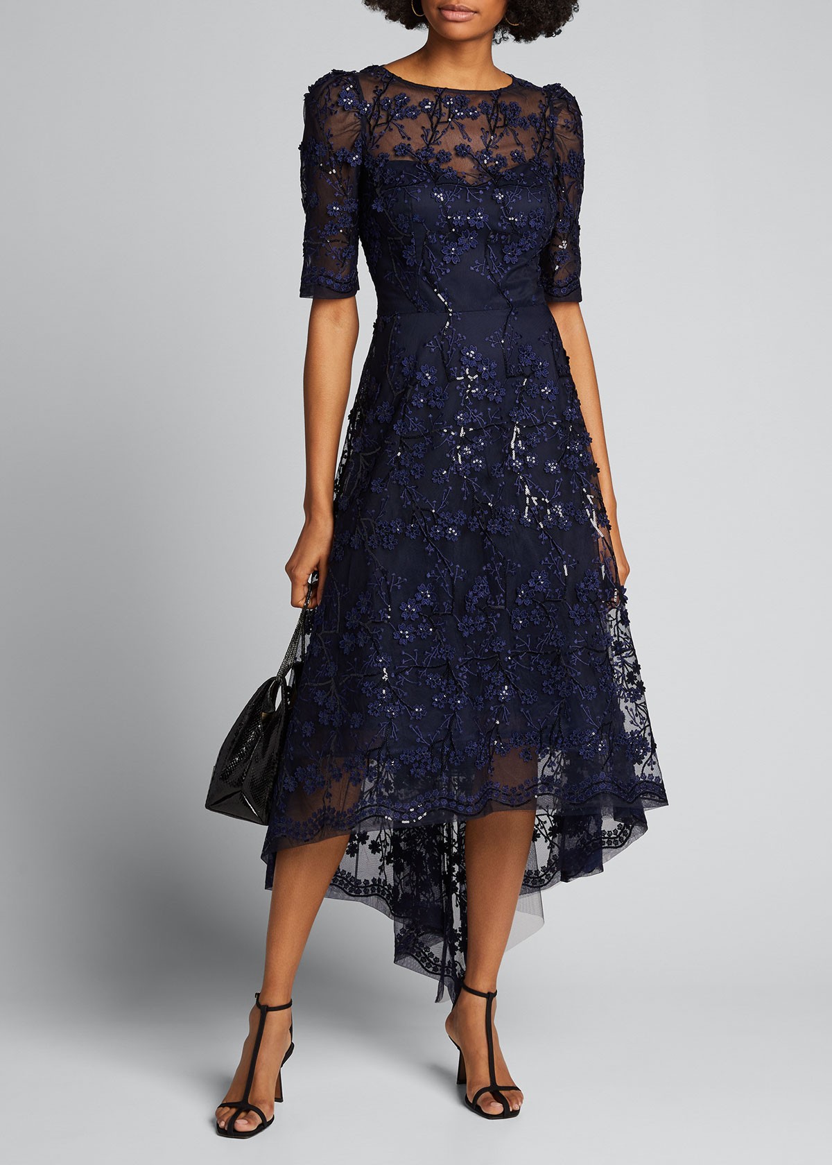 Rickie Freeman for Teri Jon 3D Embellished Lace High-Low Tulle Dress