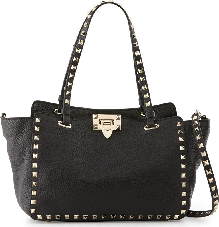 Valentino Rockstud Grain Small Tote Bag, Black