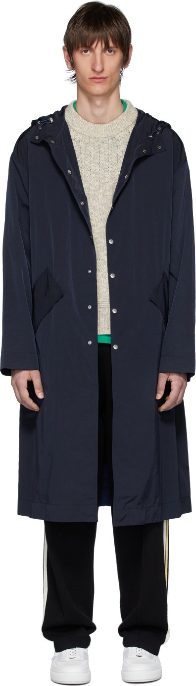 KENZO Navy 'Kenzo Kanji' Hooded Raincoat