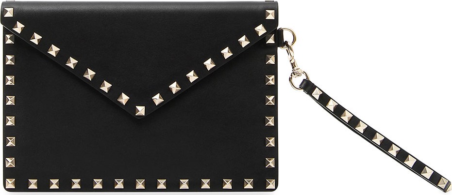 Valentino Rockstud Medium Leather Flat Clutch Bag