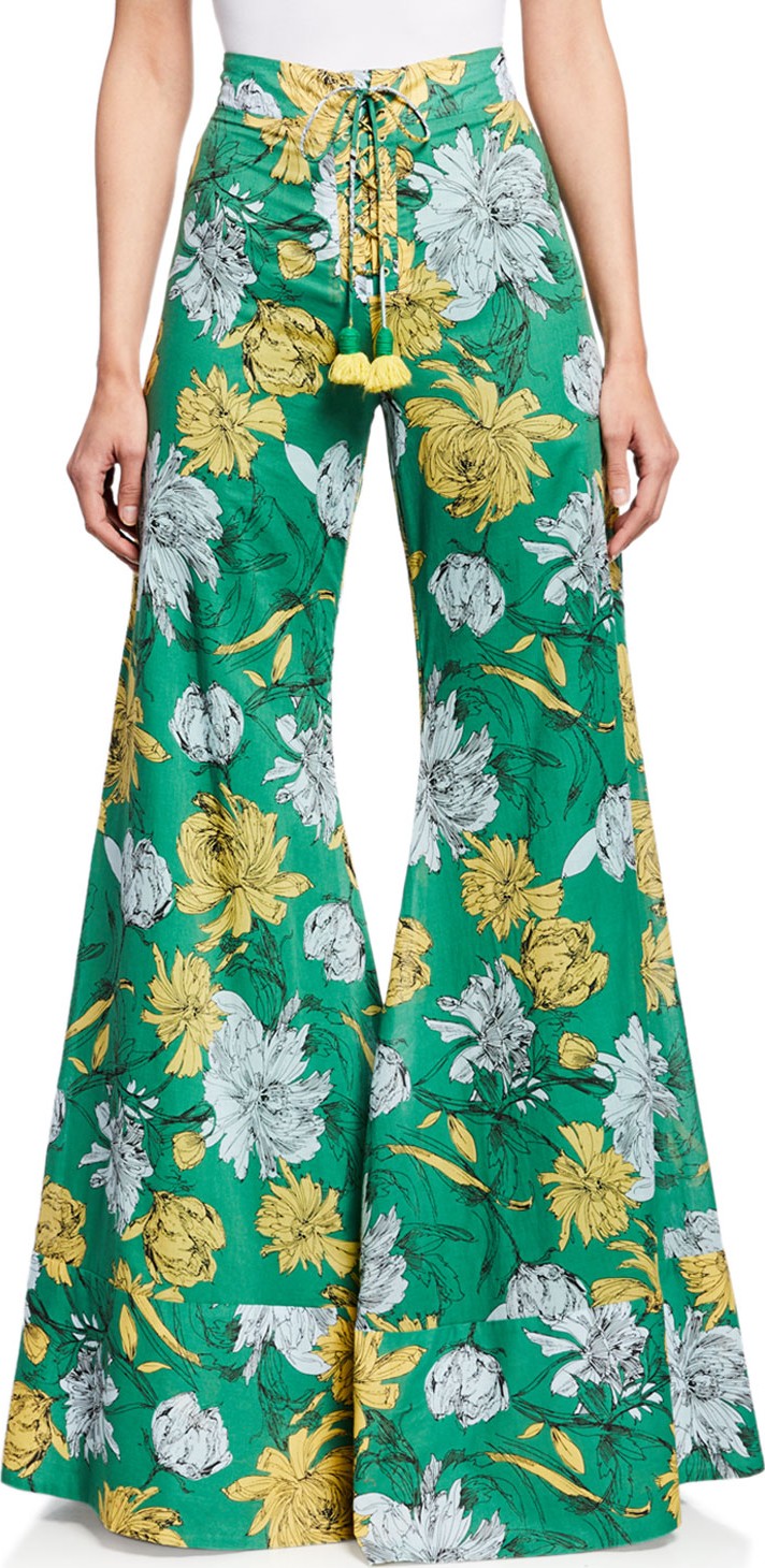 Alexis Donovan Floral-Print High-Rise Wide-Leg Lace-Up Pants
