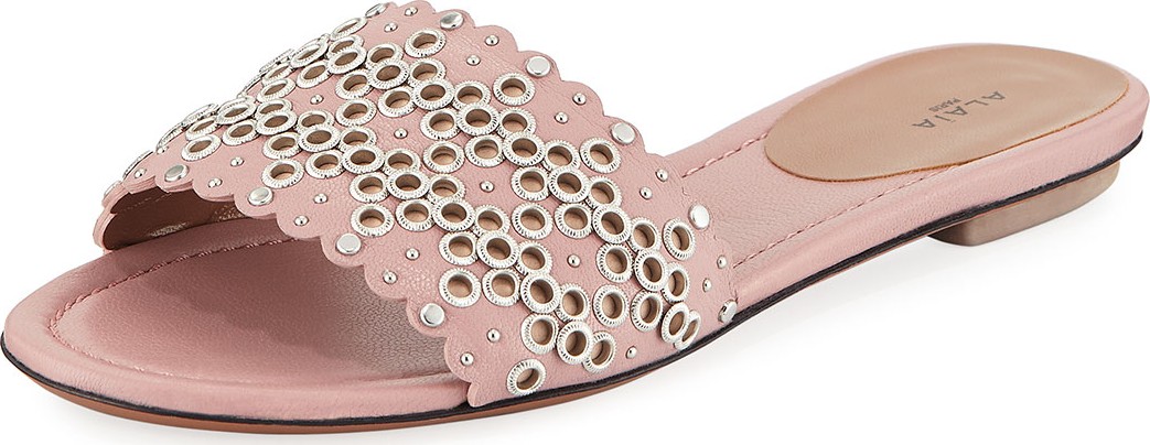 Alaïa Embellished Flat Leather Slide Sandals