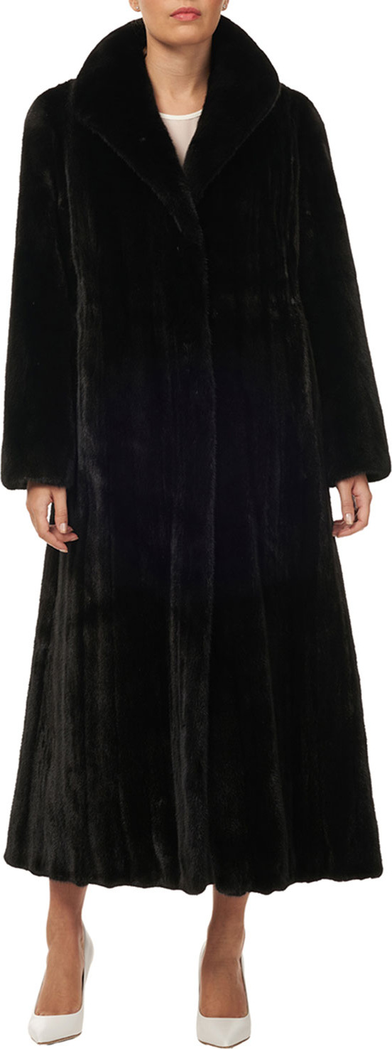 Gorski Directional Mink Fur Silk Taffeta Long Coat Gorski Directional Mink Fur Silk Taffeta Long Coat