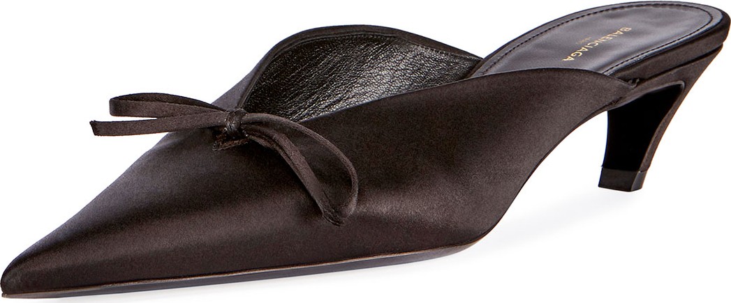 Balenciaga Satin Pointed-Toe Slide Mule