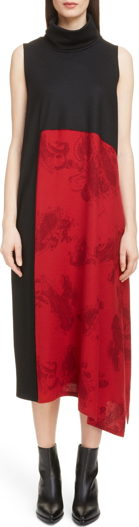 Y's By Yohji Yamamoto Paisley Inset Turtleneck Dress