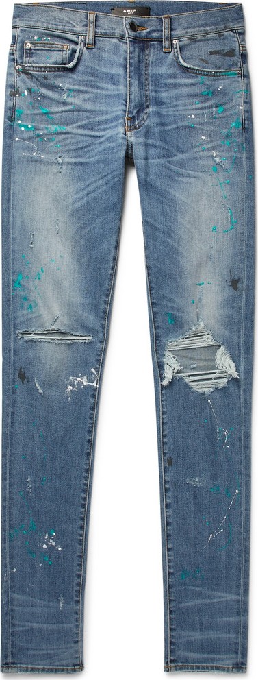 Amiri Skinny-Fit Distressed Paint-Splattered Stretch-Denim Jeans
