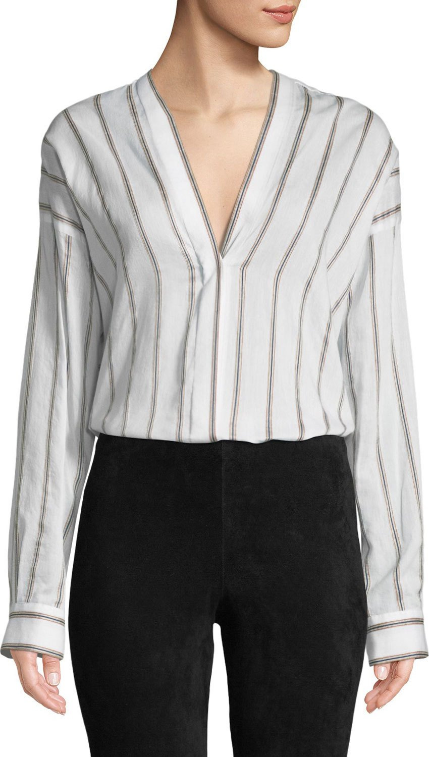 Vince Textured Striped Long-Sleeve Blouse