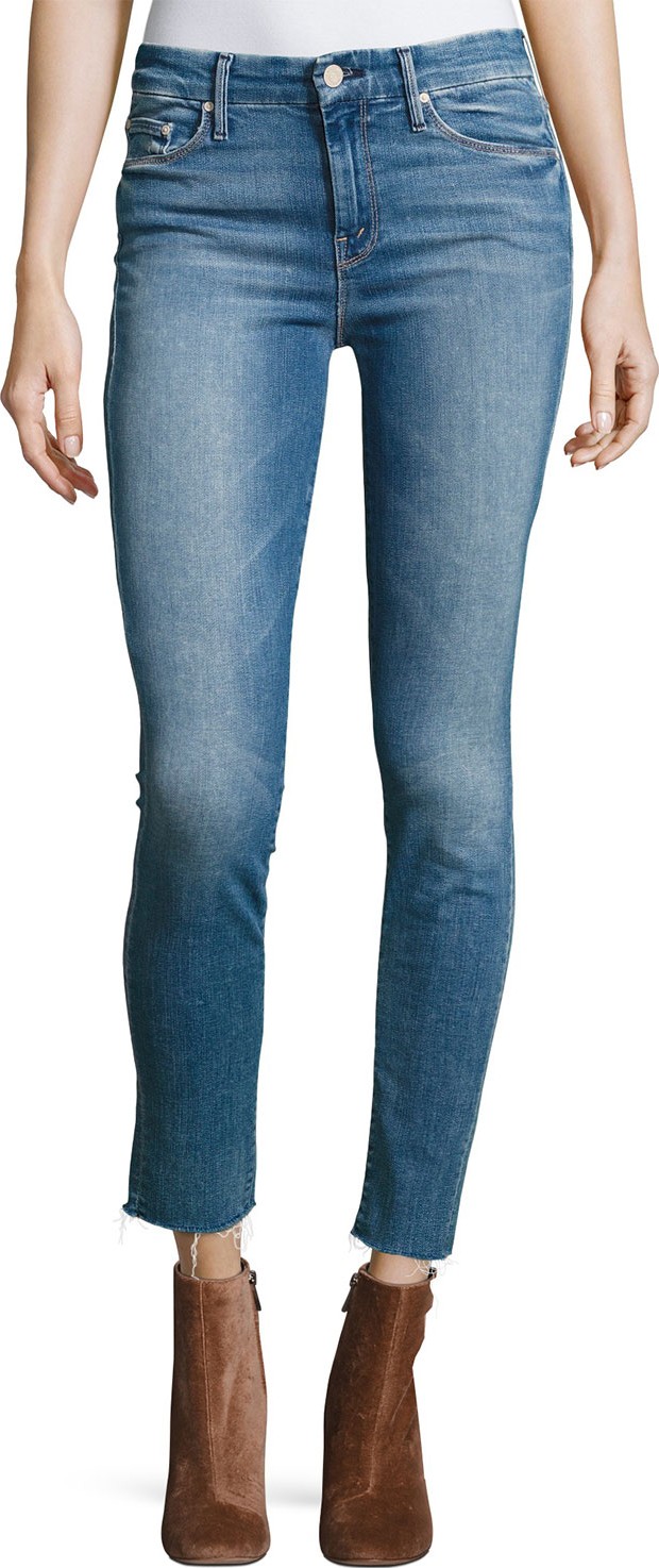 MOTHER Looker Ankle Fray Denim Jeans, Blue