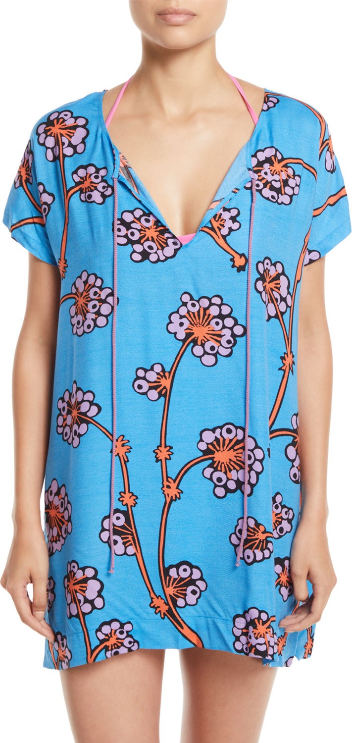 DIANE von FURSTENBERG Tie-Front Floral Coverup Tee Dress