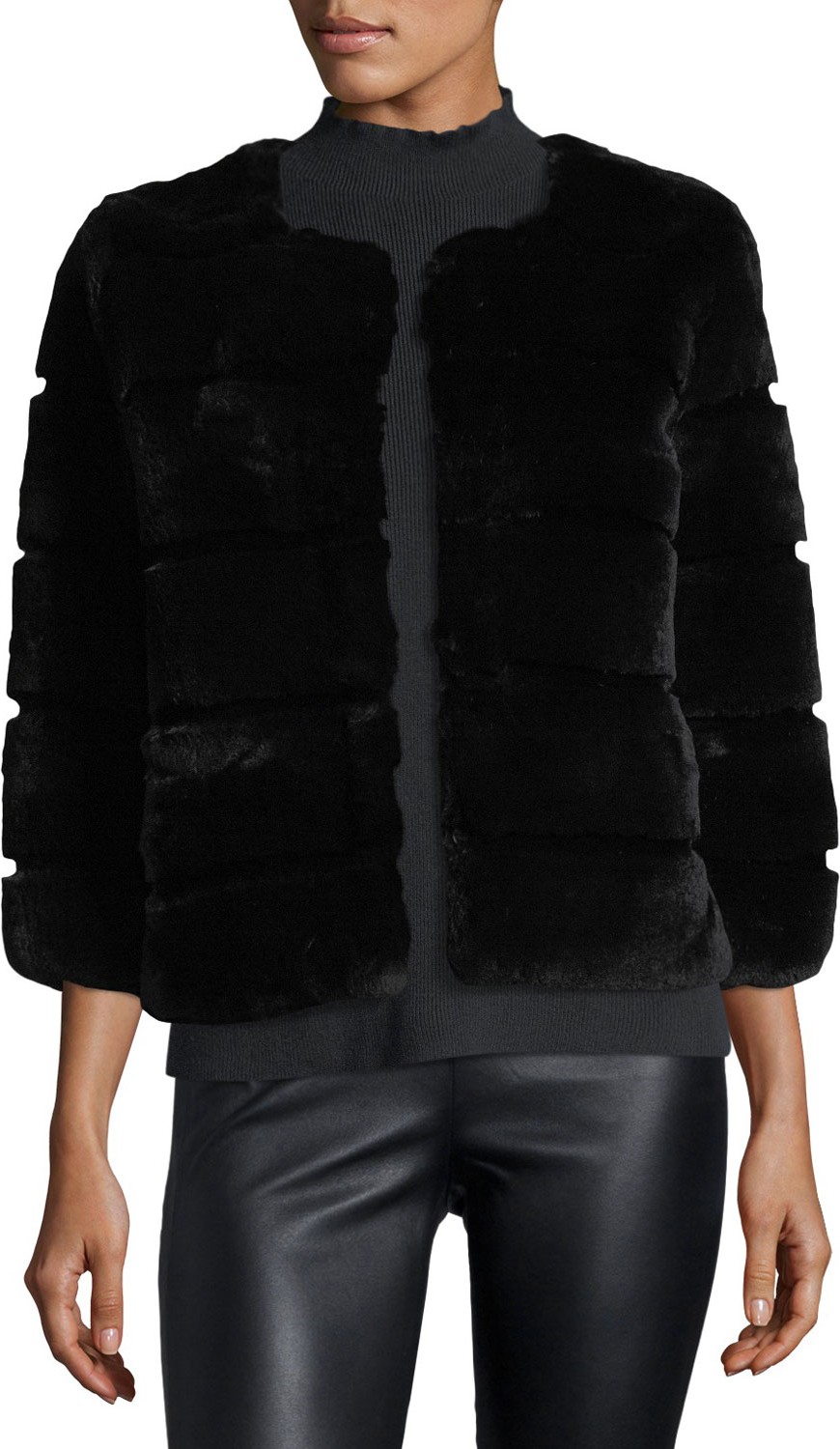 Belle Fare Hook-Front Rabbit Fur Jacket