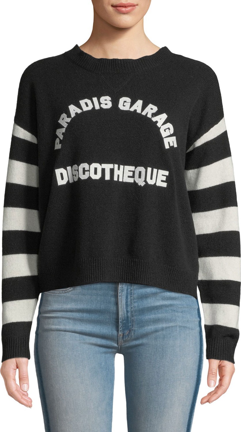 MOTHER The Boxy Jumper Striped Graphic Pullover Sweater