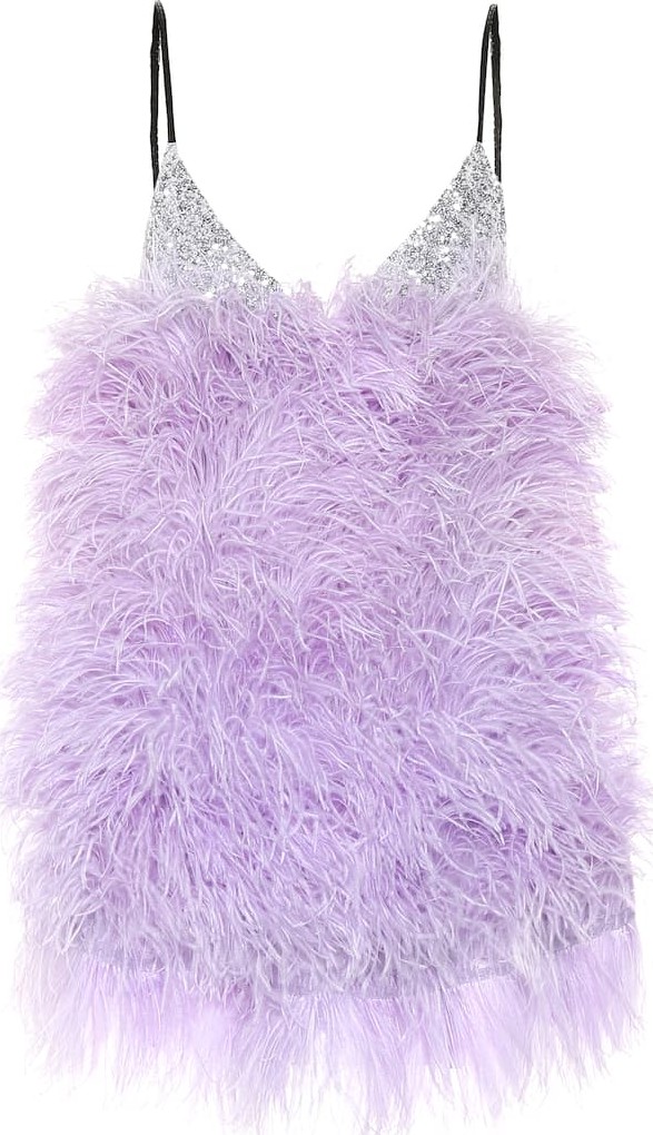 Attico Sequined and feathered minidress