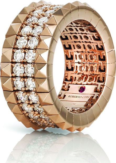 Roberto Coin 18k Rose Gold Diamond & Stud Ring, Size 7