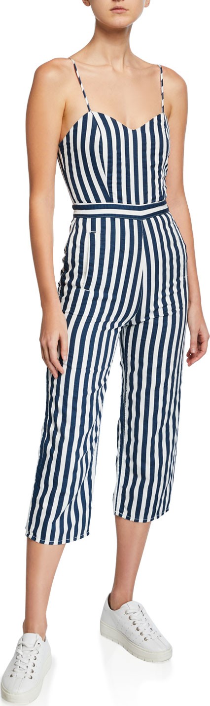 MOTHER The Cut-It-Out Striped Sleeveless Jumpsuit
