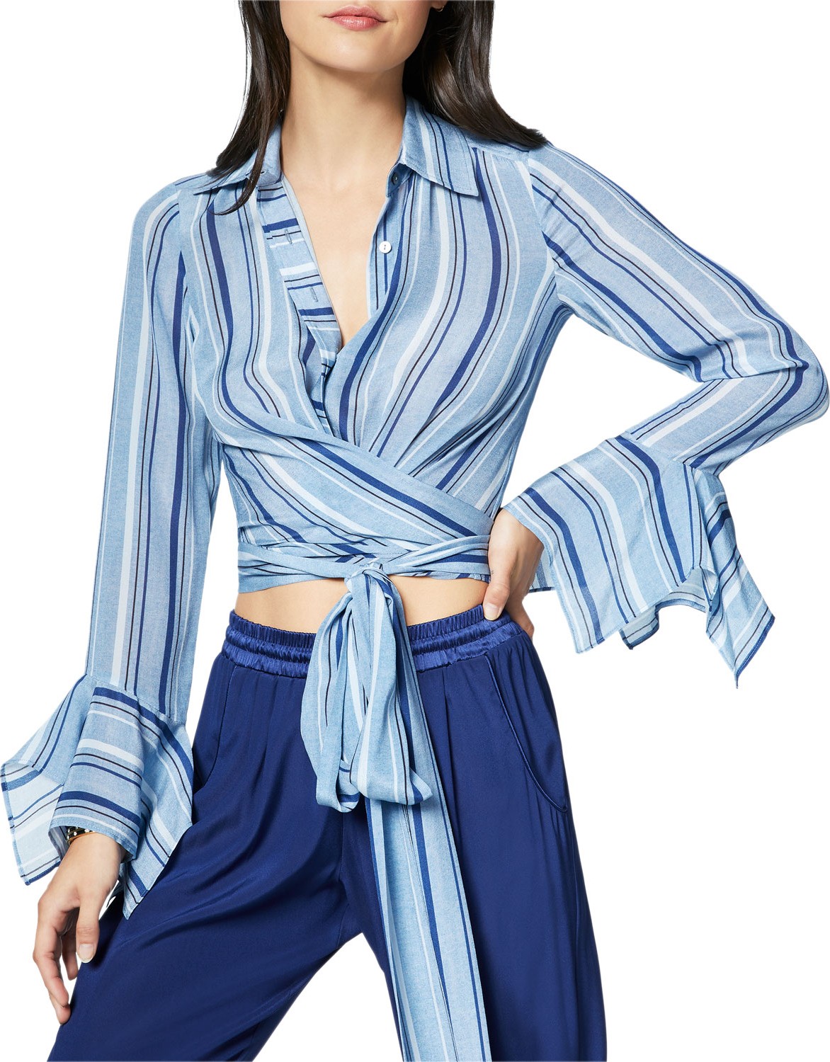 Ramy Brook Hayven Striped Button-Front Wrap Top