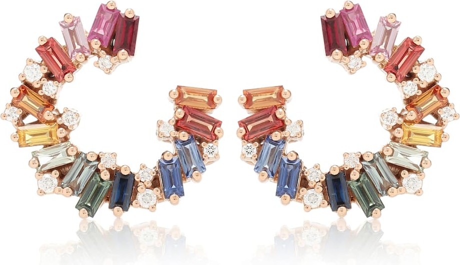 Suzanne Kalan Rainbow Fireworks 18kt rose gold earrings with diamonds and sapphires