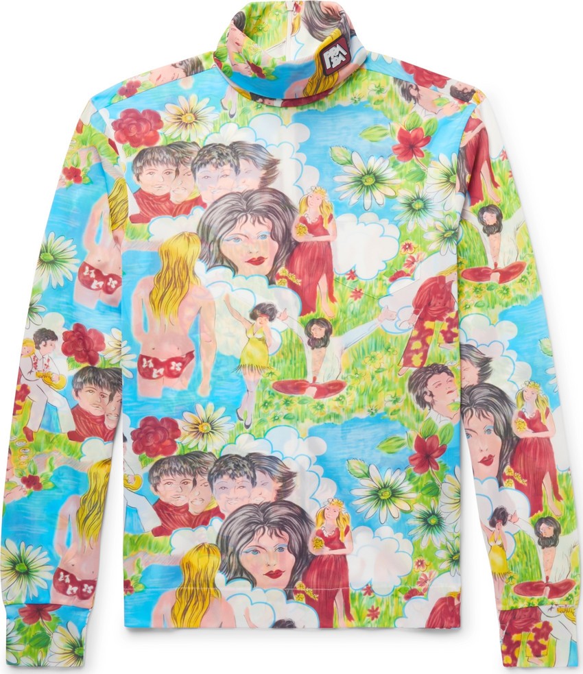 Prada Slim-Fit Printed Stretch-Jersey Rollneck T-Shirt