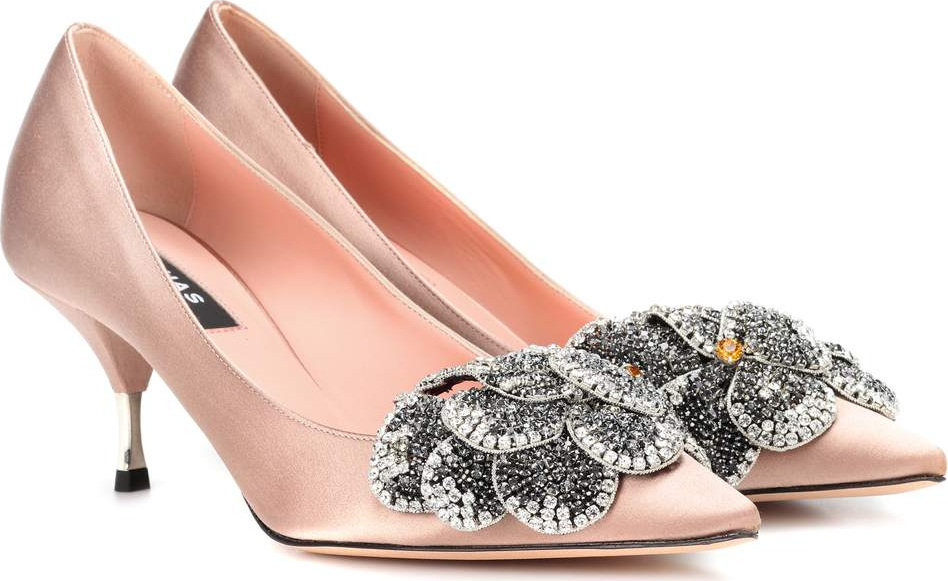 ROCHAS Crystal-embellished satin pumps