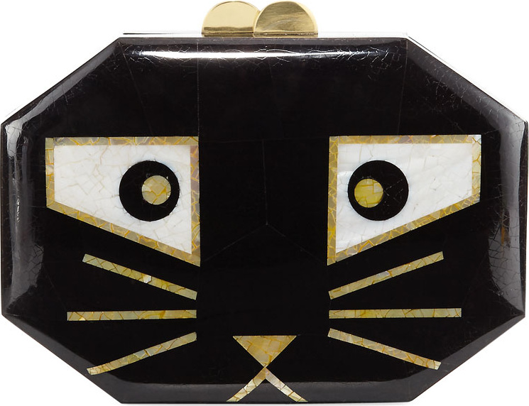 Rafe Animalia Black Cat Octagon Minaudiere Bag