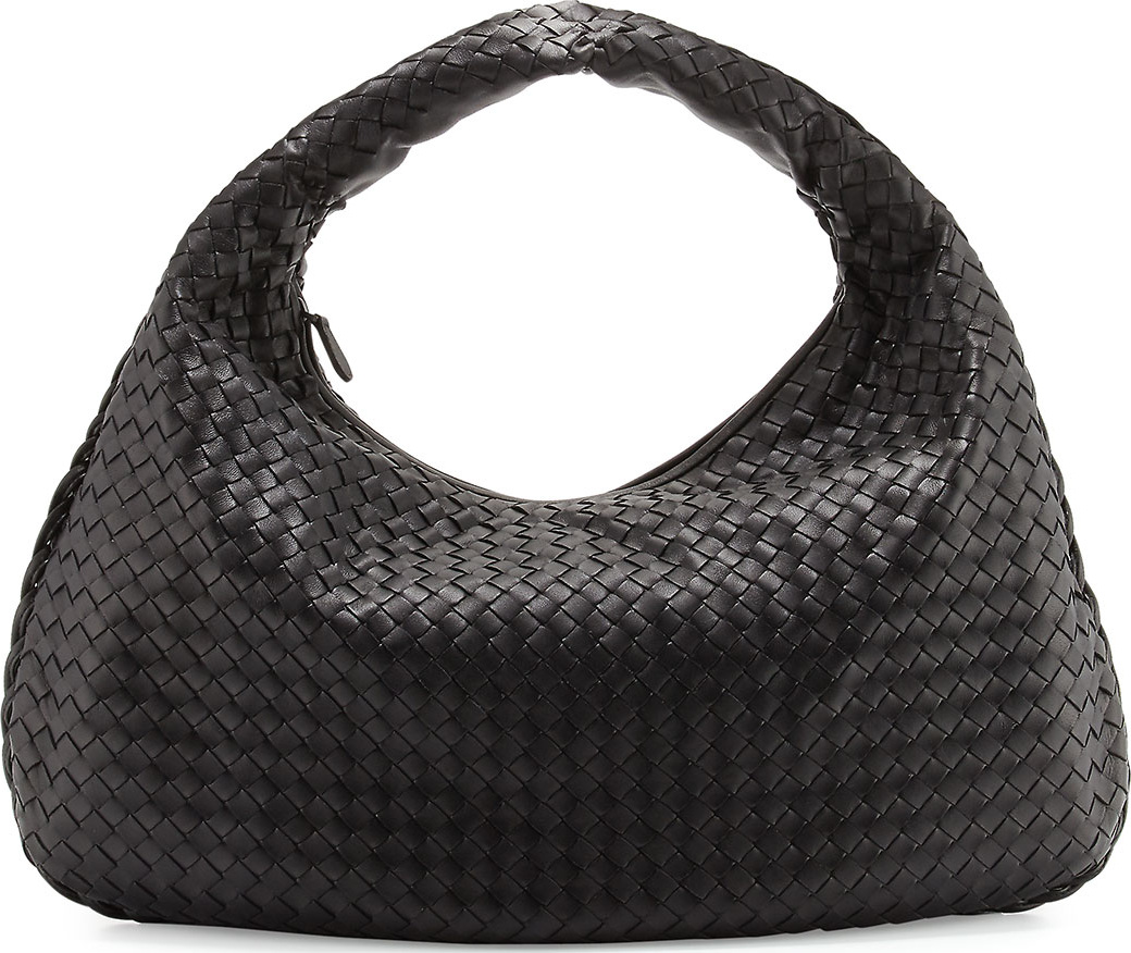 Bottega Veneta Veneta Intrecciato Large Hobo Bag, Black