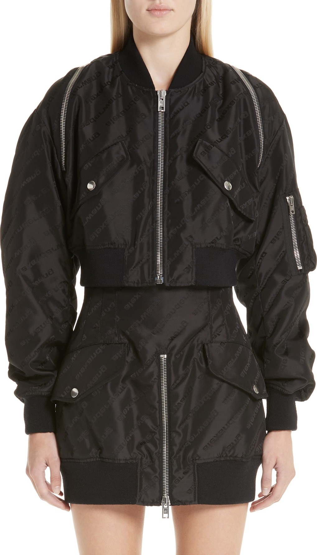 Alexander Wang Jacquard Logo Zip Detail Bomber Jacket